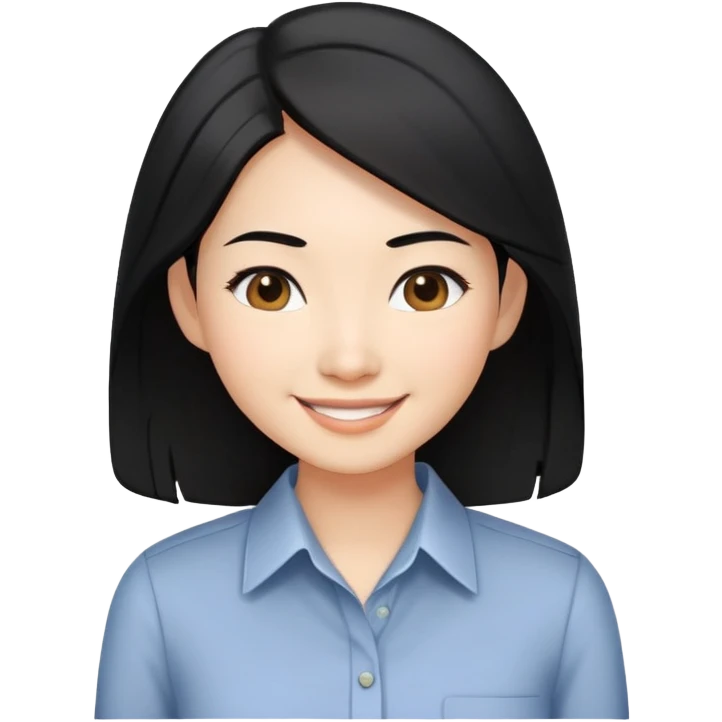 cubby Asian woman with shoulder length black hair smiling business casual shirt emoji