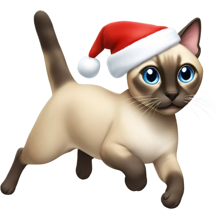 Running Siamese cat wearing a Santa hat  emoji