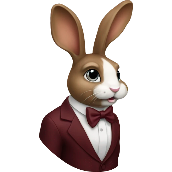 Sitting down. Crème bunny. Burgundy bow tie emoji