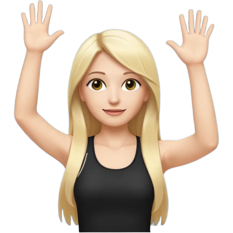 I want a white female dj animated gif emoji with long straight blonde hair putting hands up in the air. Wearing a tight no sleeve top  emoji