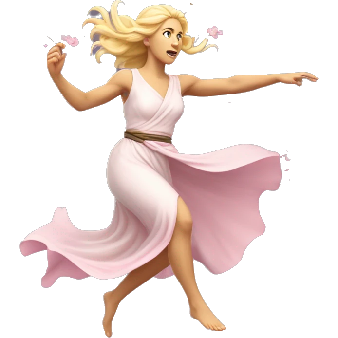 blonde cherry blossom Pagan goddess sprinting, with a large stride and arms outstretched emoji