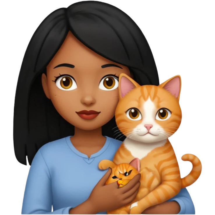 Black girl with black hair holding ginger cat emoji