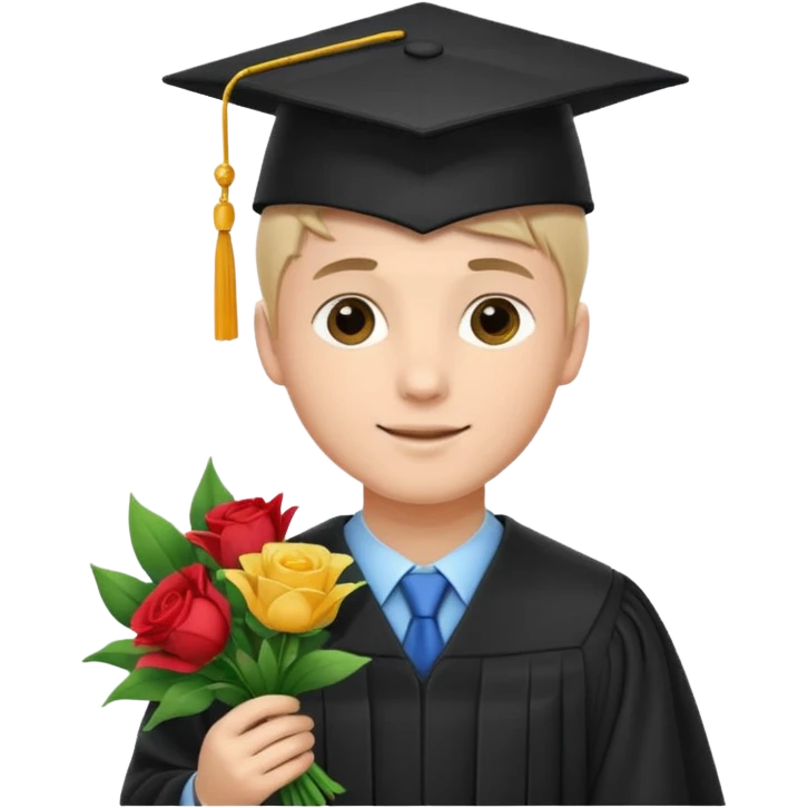 Graduated Students, Male,wearing graduation cap, holding bouquet of flowers
 emoji