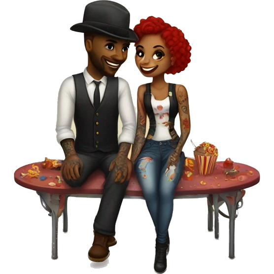 Romantic carnival date for beautiful tattooed couple emoji