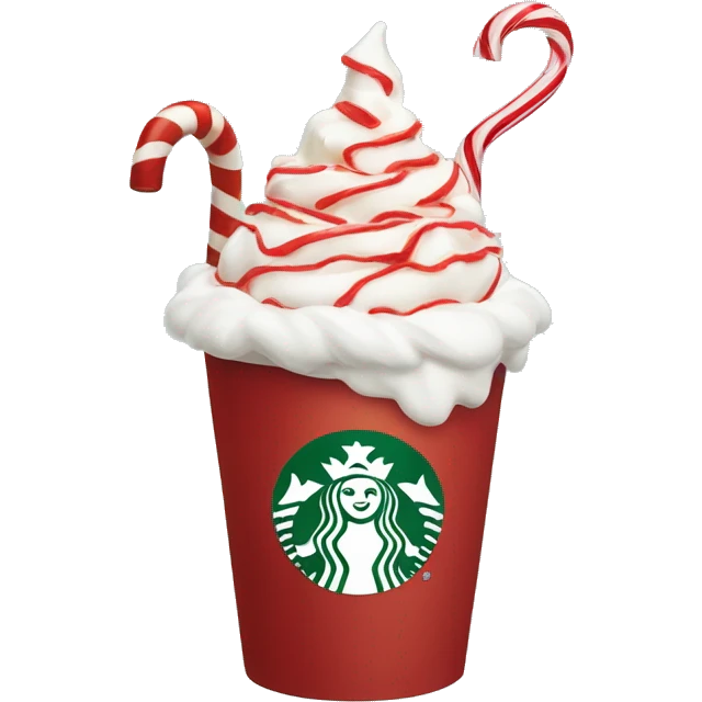 Starbucks Christmas cup, steam, whipped cream, candy cane  emoji
