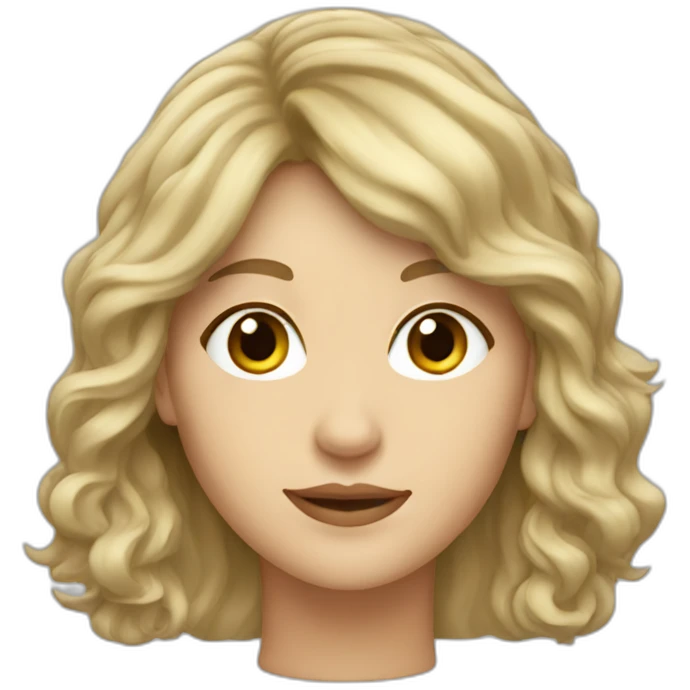 Caucasian woman with long wavy hair with bangs emoji