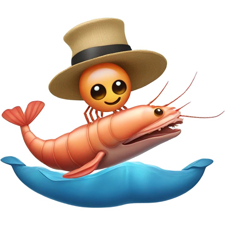 Shrimp wearing a hat riding a whale emoji
