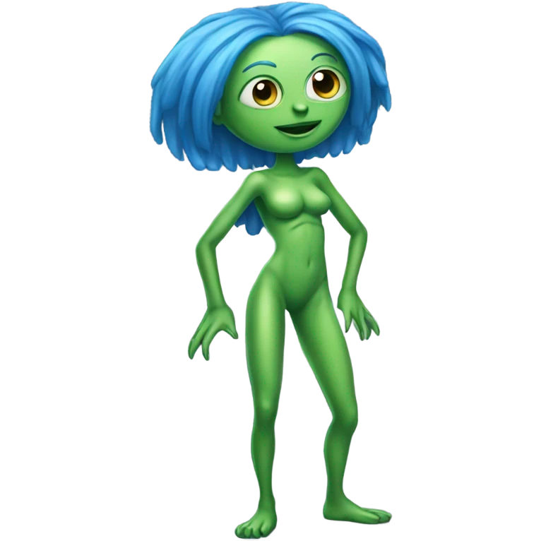 a green alien woman full body,blue hair emoji