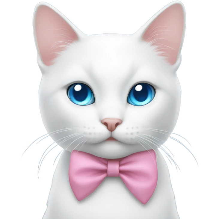 white cat with a pink bow and blue eyes emoji