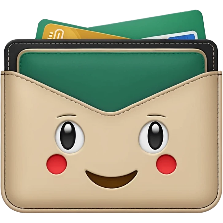 minimalist light beige wallet without dollar signs, dark green bills sticking out, emoji style emoji