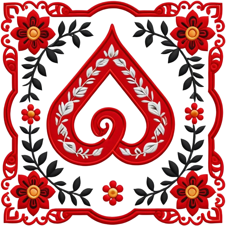 Stylized ruble sign (₽) with Udmurt traditional embroidery patterns, ethnic geometric decoration, red black and white colors emoji