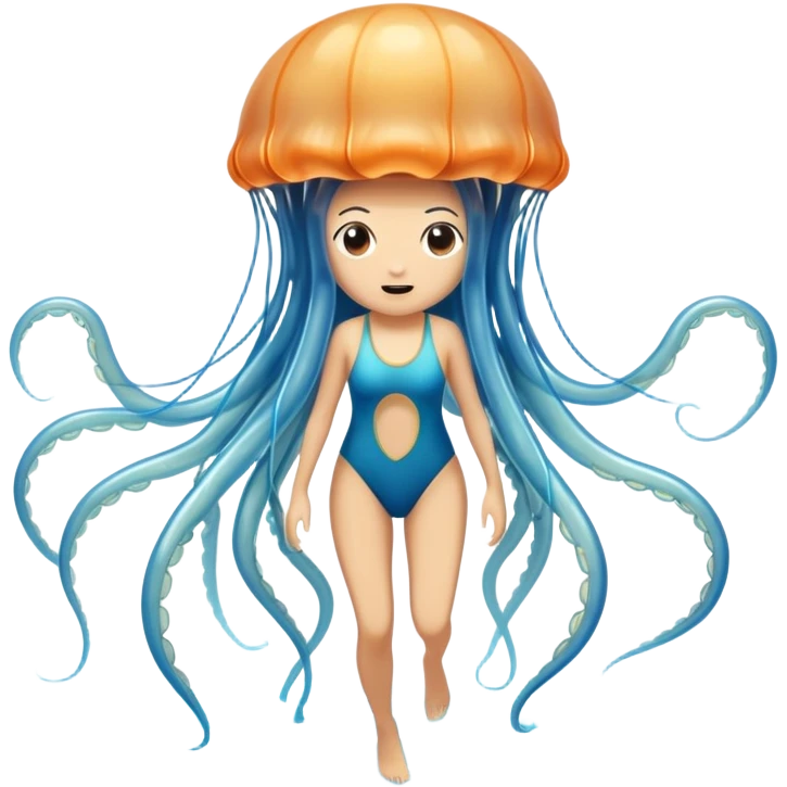 dangerous jellyfish with long stinging tentacles approaching a swimmer in the ocean emoji