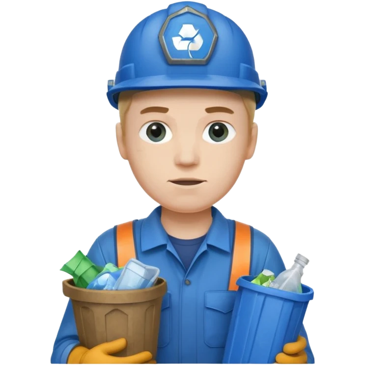 blue garbage man with blue helmet holding garbage  emoji