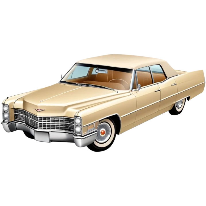 Stylized beige 1966 Cadillac DeVille, simplified to core elements, minimal detail three-quarter view, clean lines, Once Upon a Hollywood reference, iOS emoji style emoji