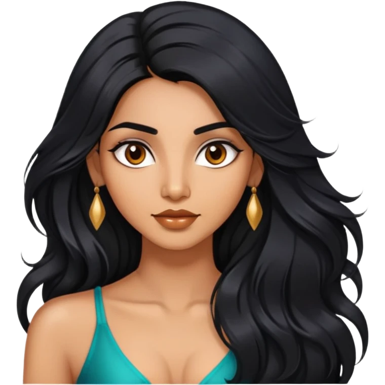 Alluring indian woman shiny long black tousled hair emoji