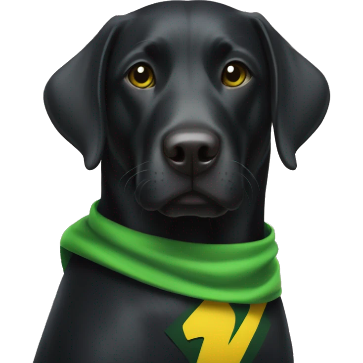 black lab with green yellow superhero cape emoji