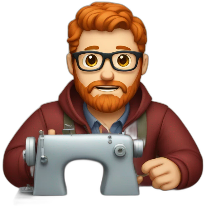 Red smooth haired man with beard and glasses sewing a saddle bag emoji
