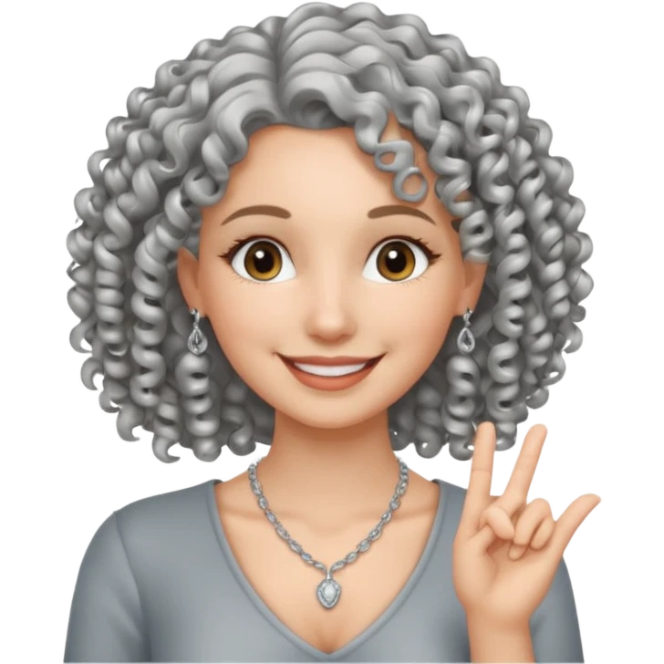 silver, curly haired, smiling pretty lady, fingers crossed emoji