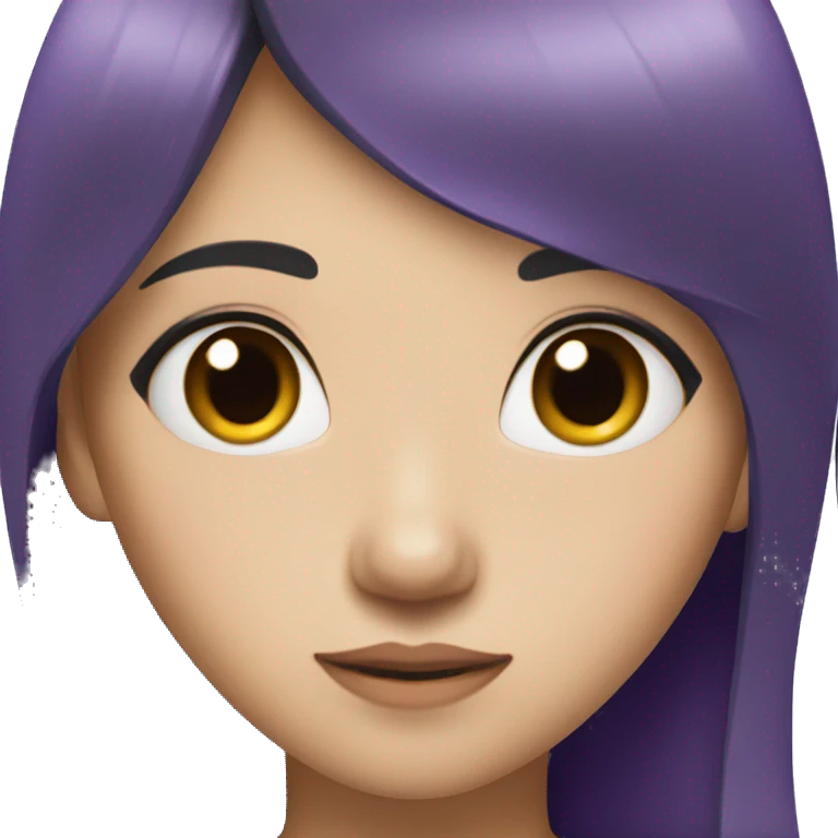 A asian girl with black hair and purple hair tips and eyes emoji