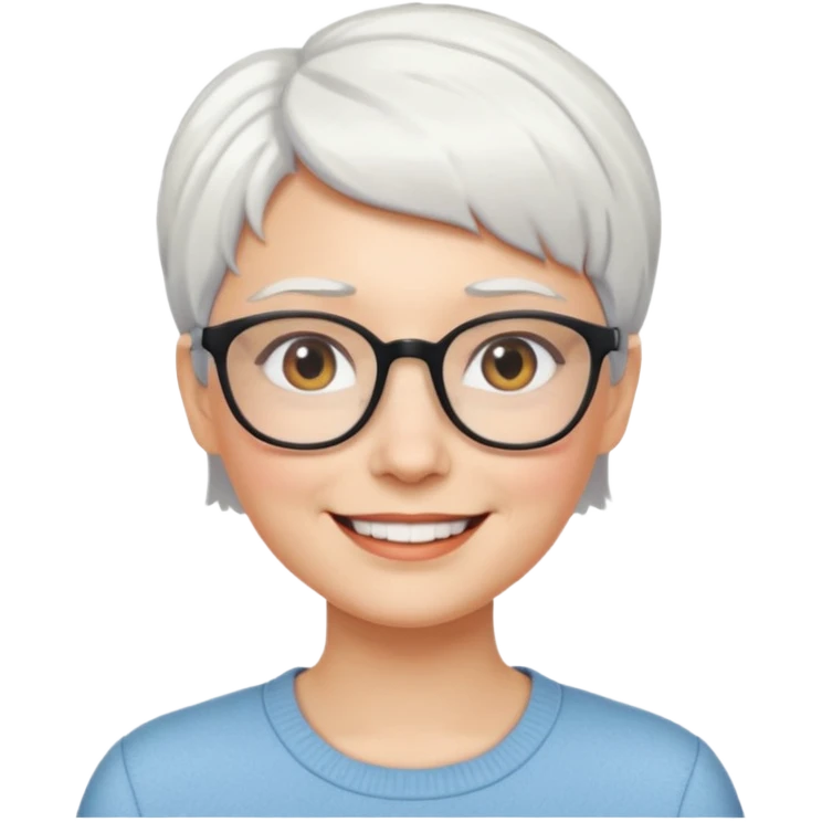 visage femme a lunettes cheveux courts blancs emoji