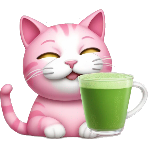 Pink cat drinking matcha emoji