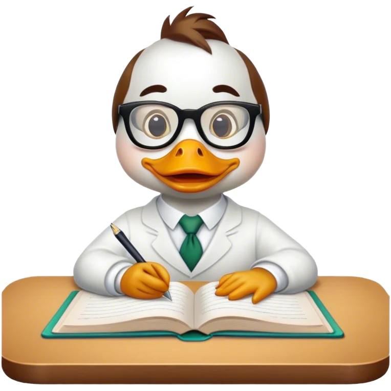 a duck at a table writing a book emoji