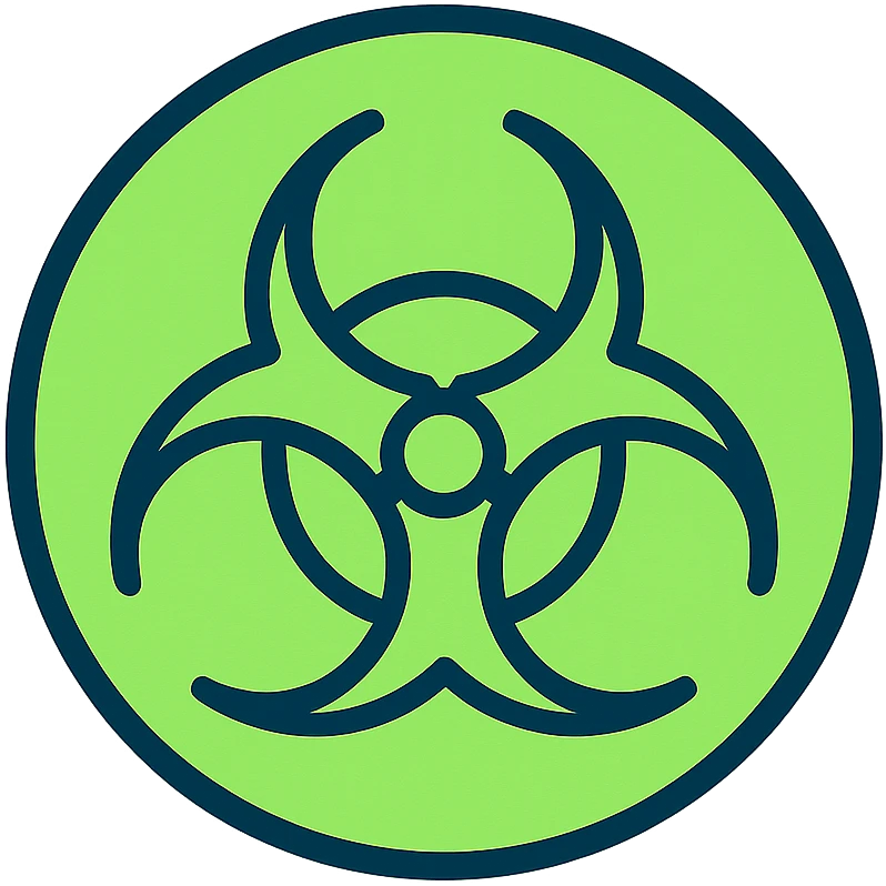 hazardous green logo, circular shape, neon green, black hazard symbol, minimal, no text emoji