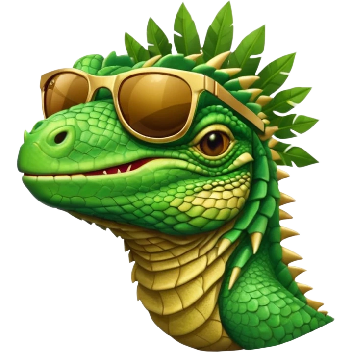 rich capitalist iguana head with golden glossy sunglasses emoji
