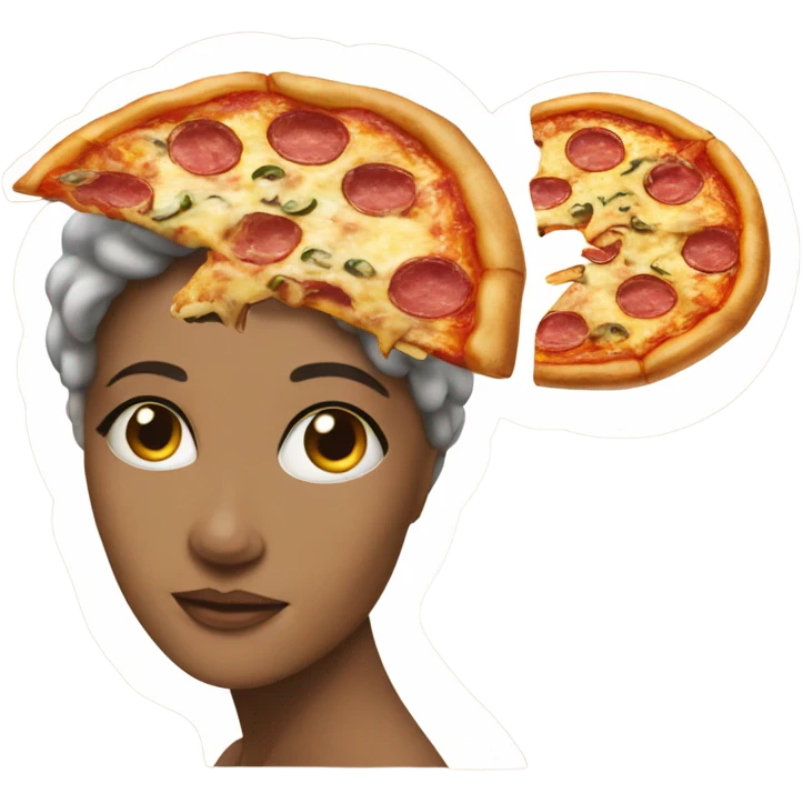 A woman's head and a piece of pizza inside the brain emoji