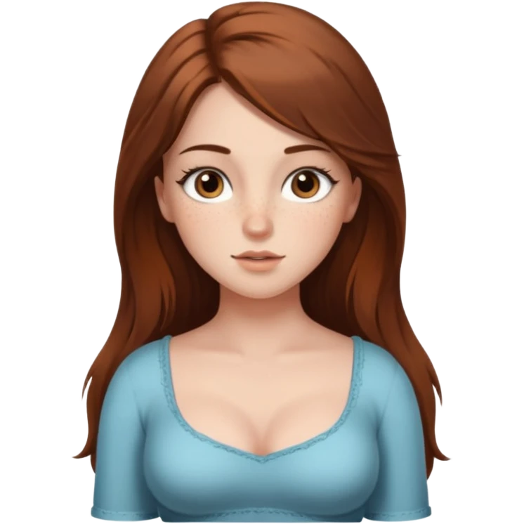 девушка с длинными коричневыми волосами и карими глазами и густыми ресницами с сиськами и небольшим животиком, фото по пояс emoji