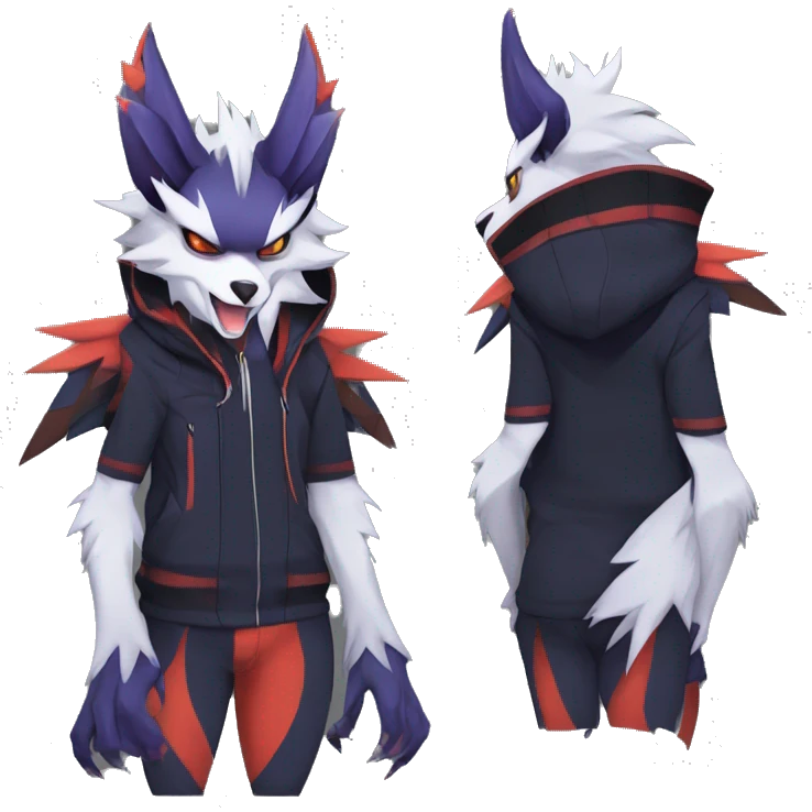 Cool Anthro Dark Absol-Noivern-Quilava-Litten-Pokémon with edgy stripes hoodie spiked collar punk Full Body emoji