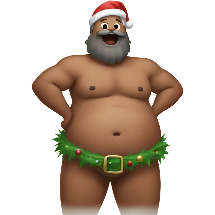 santa rubbing his hairy fat shirtless belly as he laughs emoji