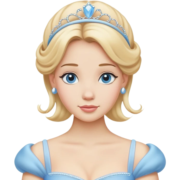 Cinderella from hips up, classic light blue ballgown, blonde hair with headband, minimal style but very recognizable emoji
