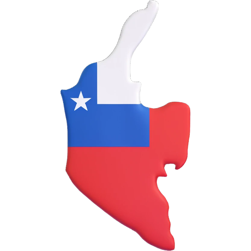 3D illustration of the shape of Chile covered with the Chilean flag, vivid and clear flag colors emoji