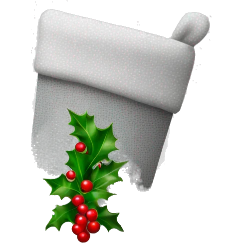 Aesthetic Grey Christmas stocking with holly decorative accent emoji