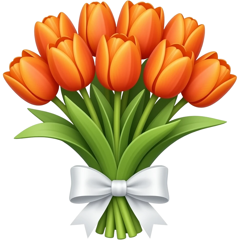a bunch of orange tulips, tied with a white ribbon emoji