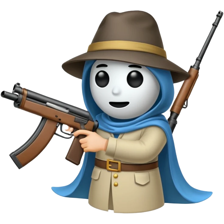 Fantasmas con un fusil moderno y haciendo haciendo en en forma de ✌️ con los dedos emoji