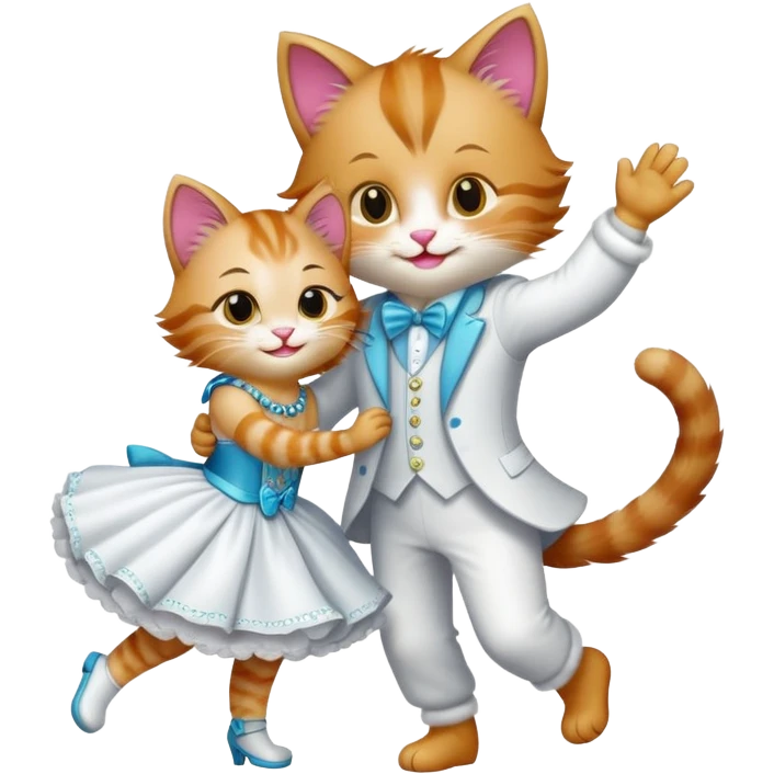 fancy dressed kitty dancing with boy emoji