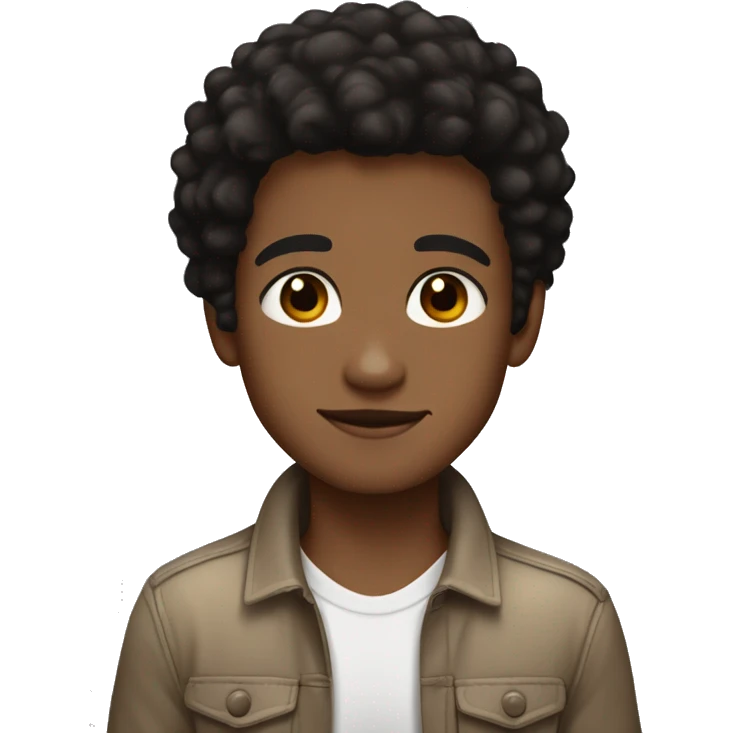 light brown skin , black fluffy hair , dark brown eyes , 3 beauty spots , boy emoji