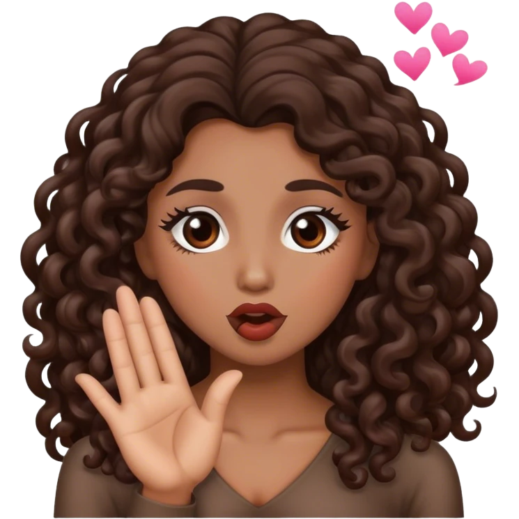 Brown woman with dark brown long curly hair blow a kiss  emoji
