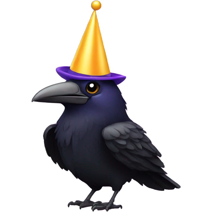 A raven wearing a birthday hat emoji