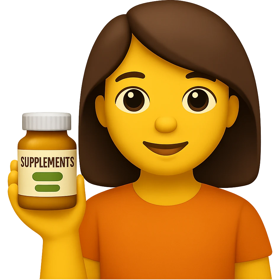 DONNA STILE EMOJI IPHONE DI UNA DONNA CON BOCCETTA DI INTEGRATORE IN MANO, 4K emoji