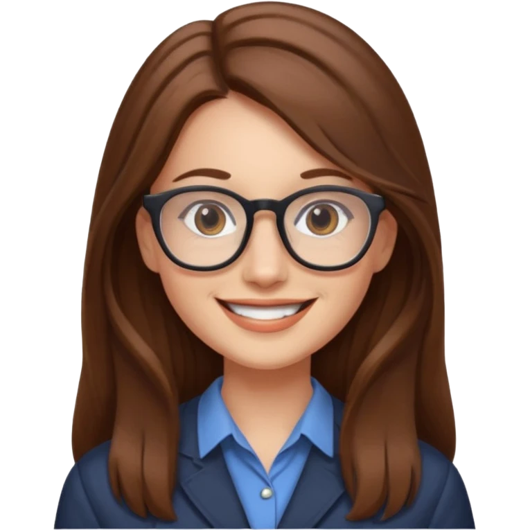 Profesora joven de fotografía, sonrriente cabello castaño y de pelo largo  emoji
