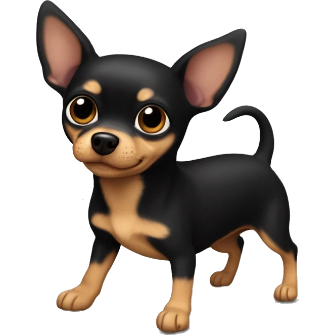 Black chihuahua mixed with wiener dog, black everything but white chest and paws, brown hazel eyes. emoji