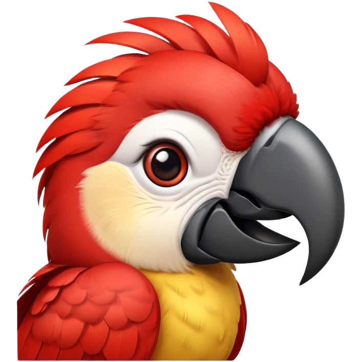 cinematic-cute-macaw-portrait-emoji,-head-tilted-playfully-and-inquisitively,-with-a-dazzling-red-plumage-and-round,-sparkling-eyes-filled-with-charm,-simplified-yet-irresistibly-adorable-features,-highly-detailed, white beak emoji
