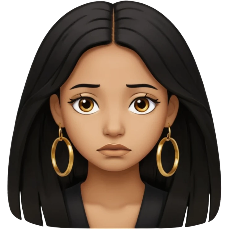 brown girl who has long layered black hair with gold earrings  who is sad emoji