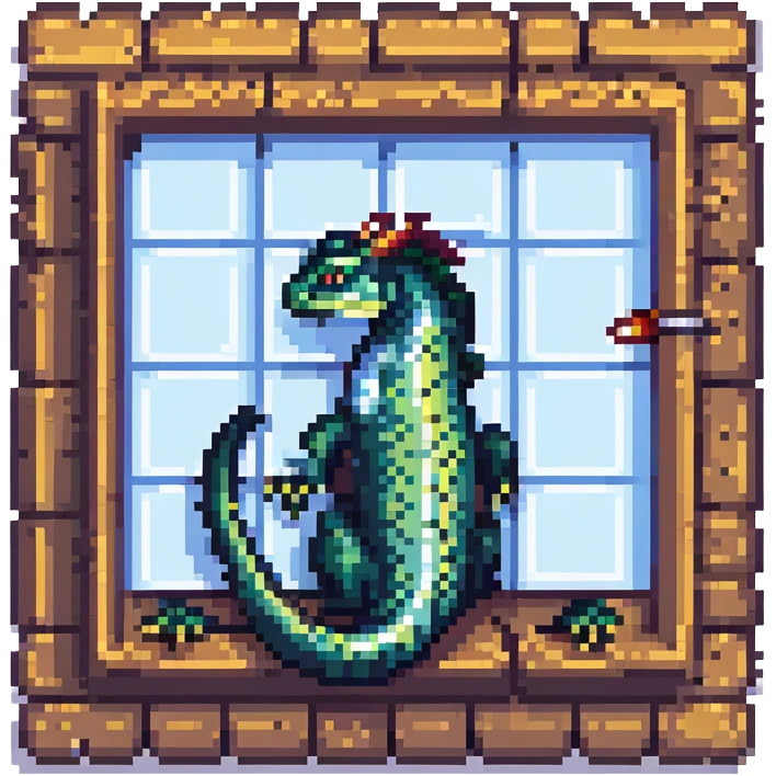 legendary ancient basilisk reptile coiled around the Windows icon, pixel art style emoji