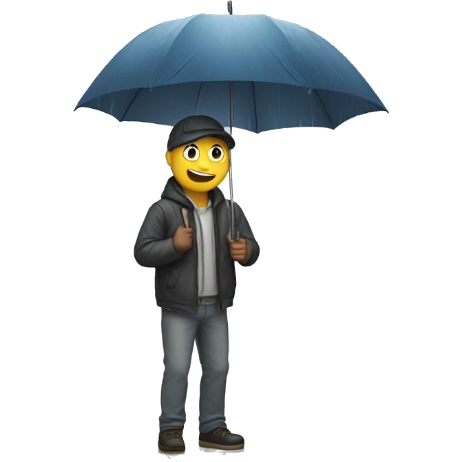 Guy standing against wall holding umbrella  in pouring rain  emoji