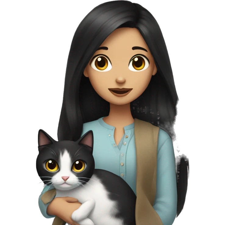 Girl with black hair with a hamalayan cat emoji
