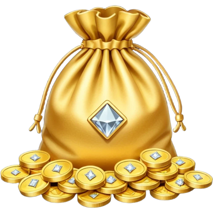 Create an emoji that shows a stack of gold coins, a diamond, and a money bag together. emoji